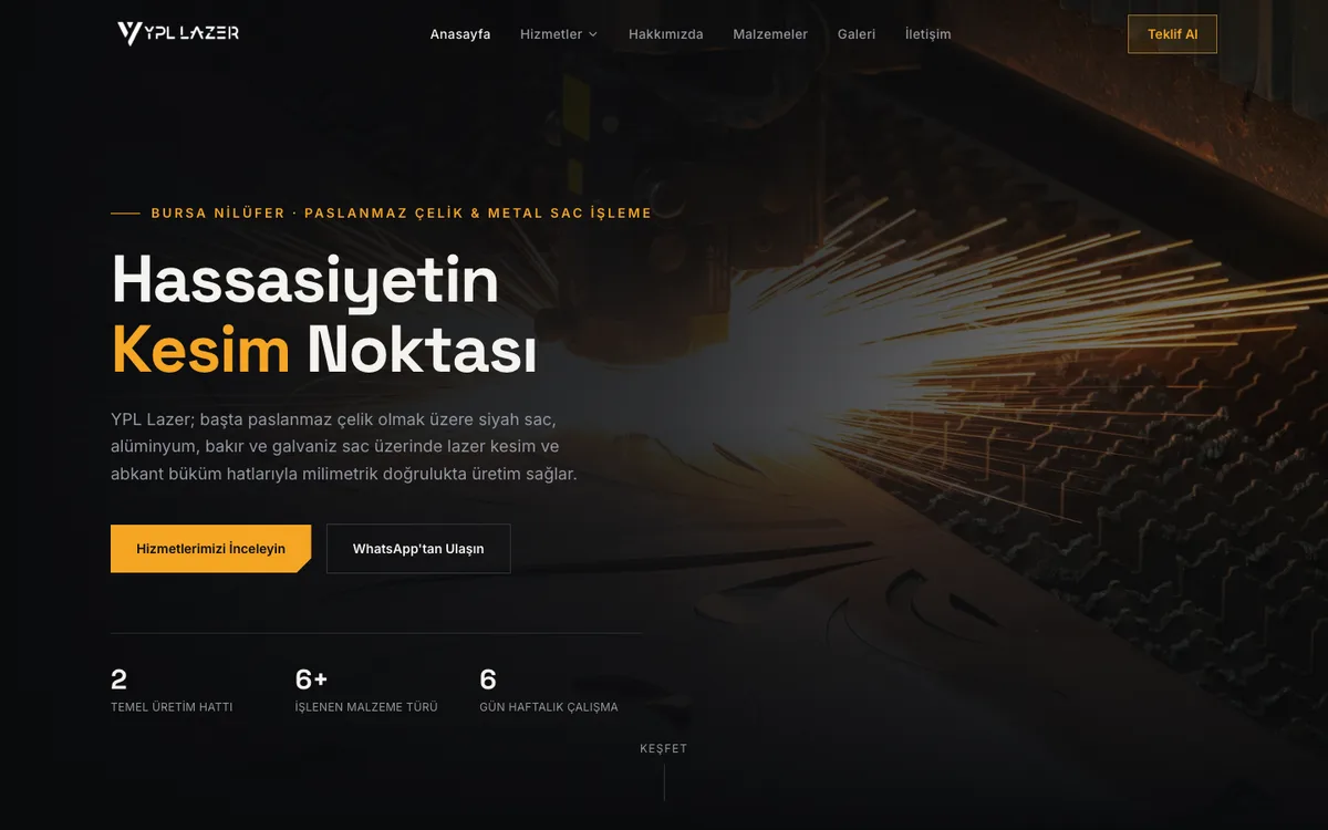 YPL Lazer web sitesi masaüstü görünümü